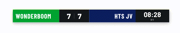 Scoreboard overlay updating live: Wonderboom 7, HTS JV 7, clock running